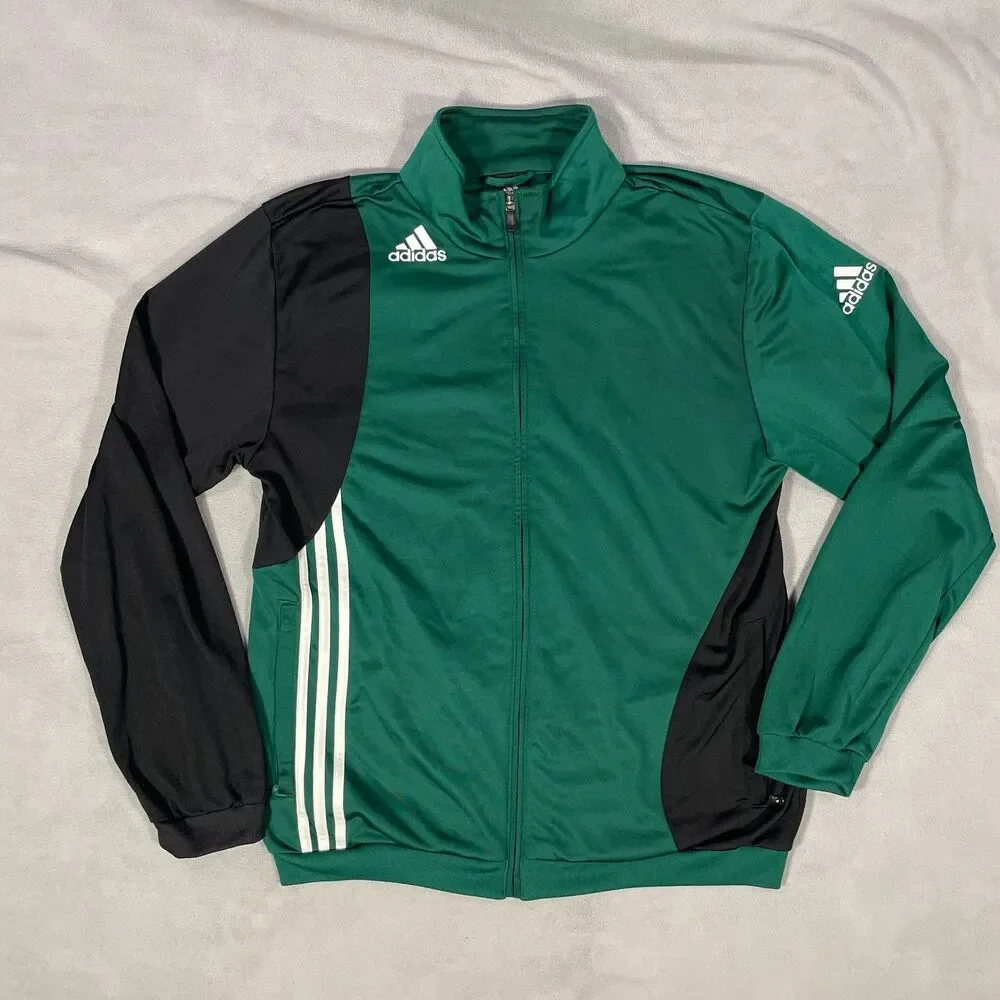 Adidas Warm Up Track Jacket Mens Size Large Color Block Green Black Zip Up